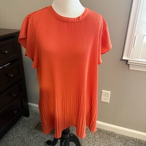 Adrianna Papell Vibrant Orange Pleated Blouse